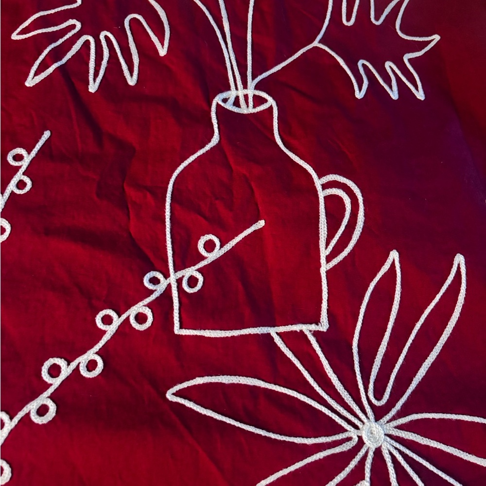 Elegant Red With White Floral Embroidery Midi Dress by Wayward Fancies | Size 2X - Picture 11 of 11